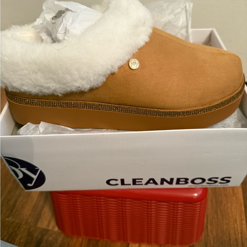 Joy Mangano Chestnut Brown Slip-On Clog with White Lining